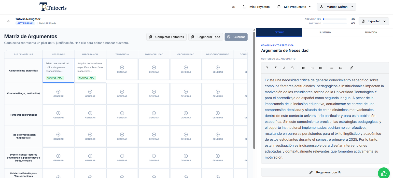 Matriz de argumentos de la justificación de tu tesis