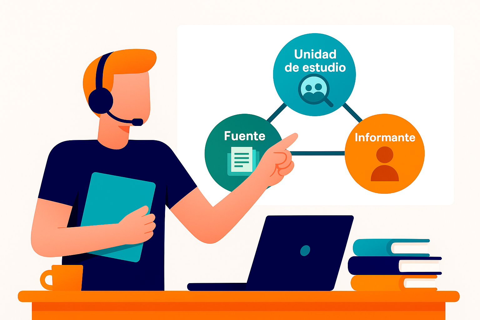 Diagrama que diferencia unidad de estudio, fuente e informante en una investigación.